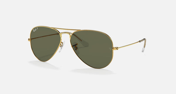 Ray-Ban, Aviator Large Metal, AVIATOR CLASSIC, Polished Arista Gold Frame w/ Polarized G-15 Green Lenses, 0RB3025 (RFID# 4181C 87B8)