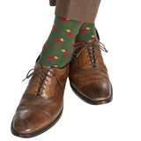 Dapper Classics, Forest Green with Red, Saffron, and Black Shotgun Shells Cotton Mid-Calf Sock