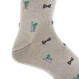 Dapper Classics, MÉLANGE GRAY WITH NAVY & PINK BOWTIES AND MINT JULEPS COTTON MID-CALF SOCK