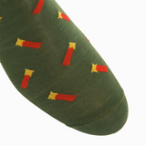 Dapper Classics, Forest Green with Red, Saffron, and Black Shotgun Shells Cotton Mid-Calf Sock