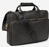 Johnston & Murphy, Rhodes Briefcase, Black Full Grain / Tan Full Grain