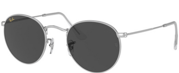 Ray Ban, ROUND METAL LEGEND GOLD, Silver Frames w/ Dark Grey Lenses, 0RB3447