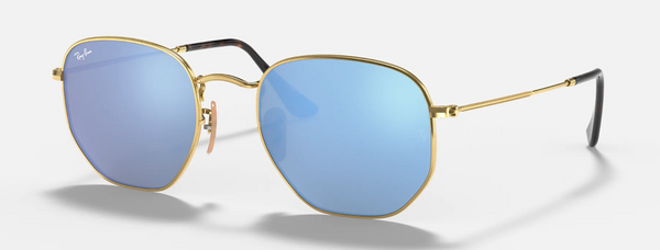 Ray-Ban, HEXAGONAL, Arista Gold Frames w/ Light Blue Flash Lenses, 0RB3548