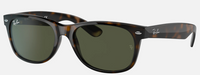 Rayban New Wayfarer New Wayfarer Sunglasses, Unisex Tortoise Plastic Frame, Crystal Green Glass Lenses