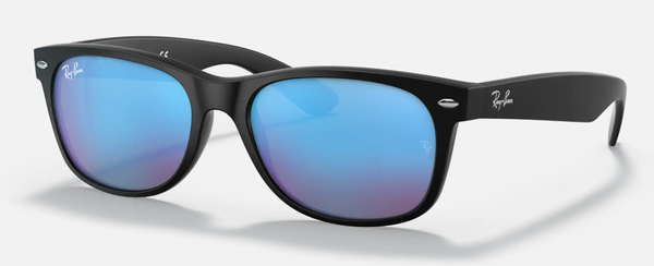 Ray-Ban New Wayfarer, Rubber Black Grey Mirror Blue, 2132