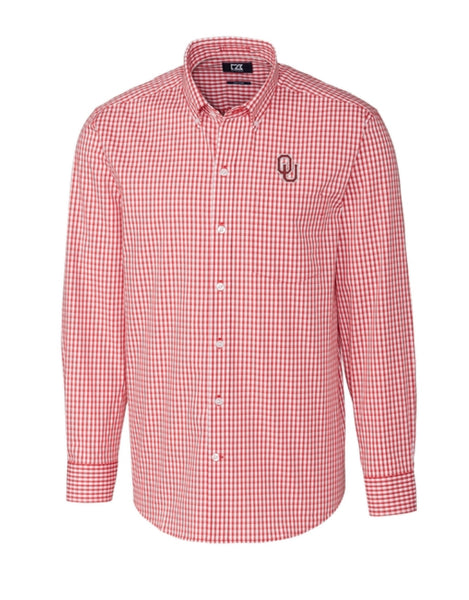 Oklahoma Sooners Cutter & Buck Easy Care Stretch Gingham Mens Big and Tall Long Sleeve Dress Shirt