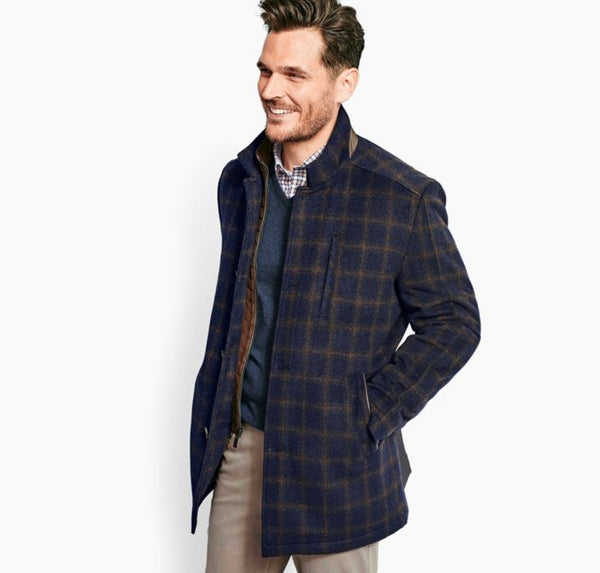 Johnston & Murphy WindowPane Wool Coat with Bib