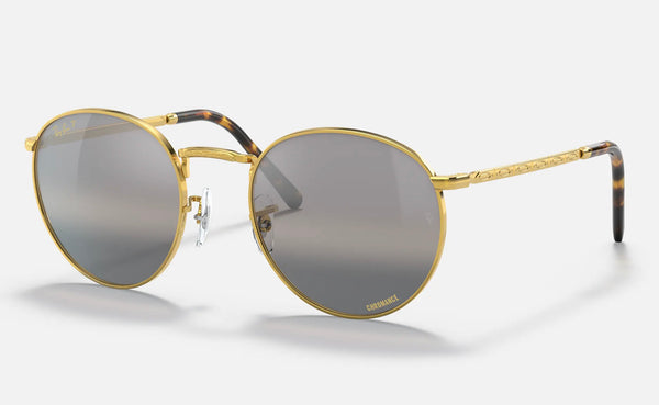 Ray Ban NEW ROUND Lenses: Polarized Silver/Green Chromance Mirror  +  Frame: Legend Gold 3637