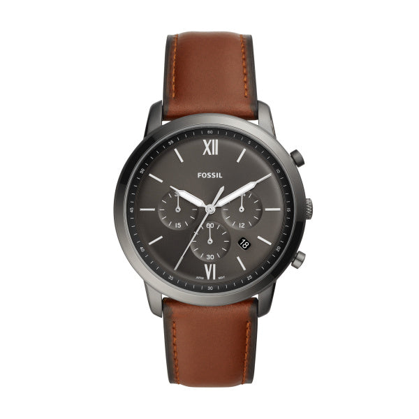 Black Face Brown Leather Band Fossil Watch