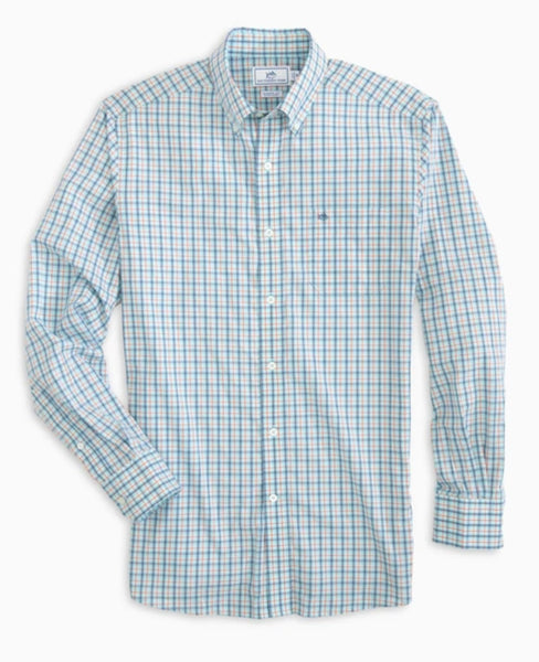 Southern Tide Skipjack Mini Check Button Down Shirt Crystal Blue