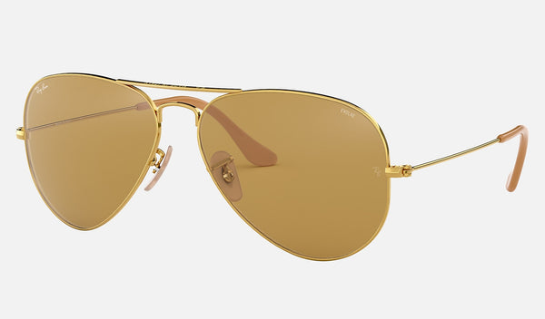 Ray-Ban AVIATOR WASHED EVOLVE Large Metal Lenses: Brown Photochromic Classic  +  Frame: Gold, 3025